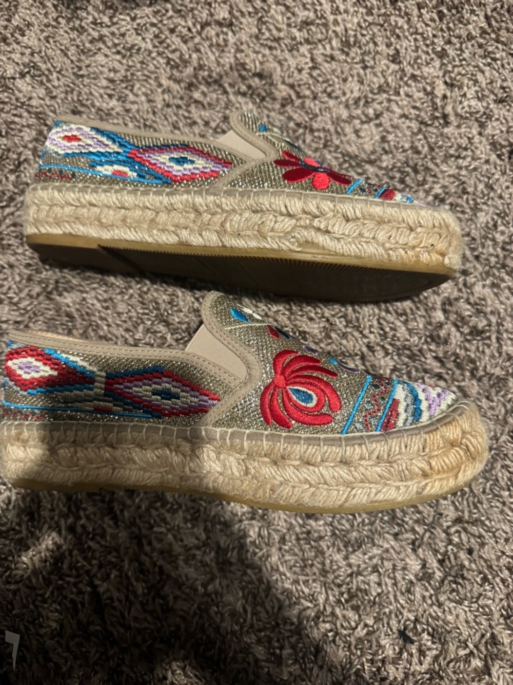 Johnny Was Beige Espadrilles with Multicolor Floral Embroidery 39 - Picture 3 of 5